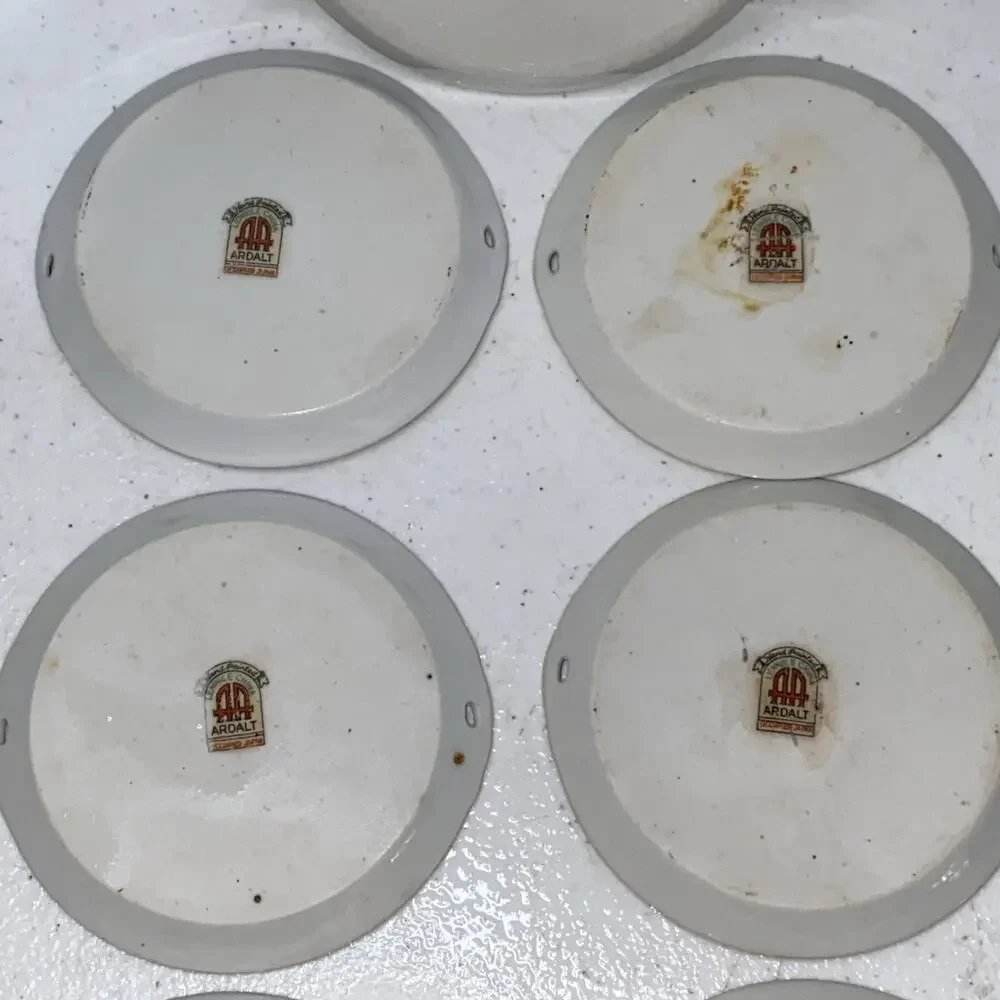 Vtg Lenwile Ardalt Hand Painted 3.5” Coasters With Caddy Occupied Japan Set Of 8